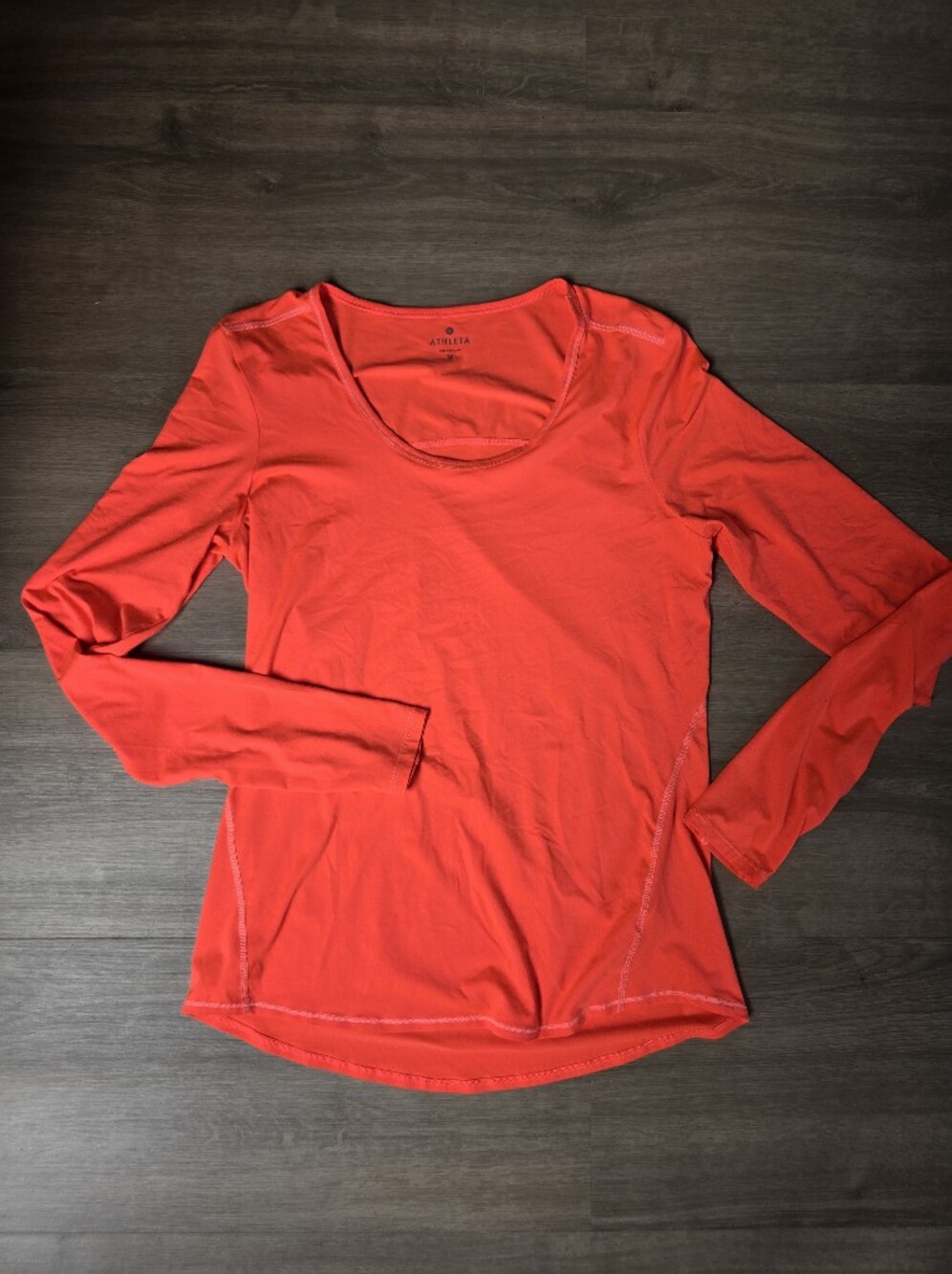 Athleta Long Sleeve Scoop Neck Tee in Bright Red Orange